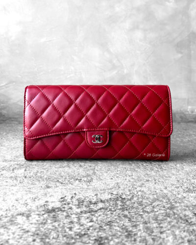 Chanel Red Organizer Clutch in Lambskin Leather and Silver Hardware