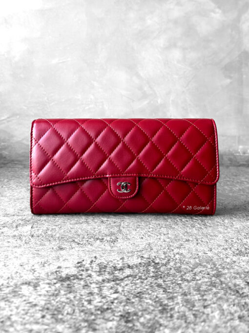 Chanel Red Organizer Clutch in Lambskin Leather and Silver Hardware