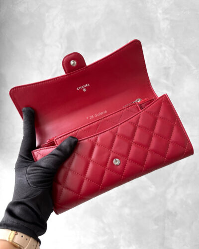 Chanel Red Organizer Clutch in Lambskin Leather and Silver Hardware