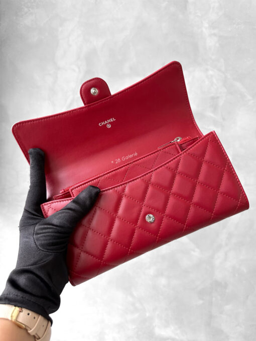 Chanel Red Organizer Clutch in Lambskin Leather and Silver Hardware