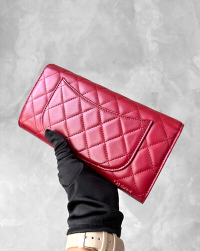 Chanel Red Organizer Clutch in Lambskin Leather and Silver Hardware