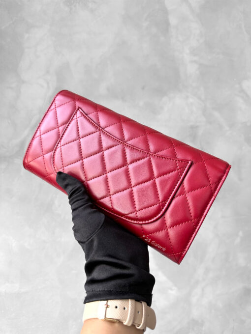 Chanel Red Organizer Clutch in Lambskin Leather and Silver Hardware