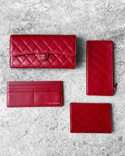 Chanel Red Organizer Clutch in Lambskin Leather and Silver Hardware