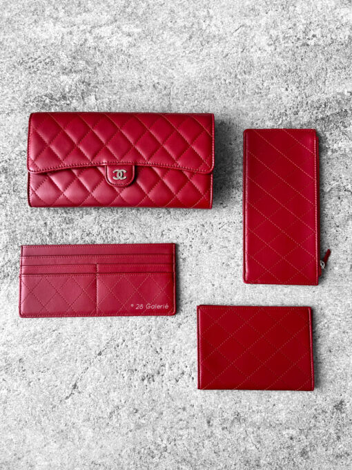 Chanel Red Organizer Clutch in Lambskin Leather and Silver Hardware