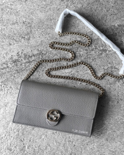 Gucci Gray Interlocking GG Logo and Silver Hardware