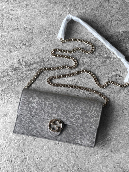 Gucci Gray Interlocking GG Logo and Silver Hardware