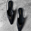 Saint Laurent Black Babylone Slingback Flats in Satin/Calfskin Leather