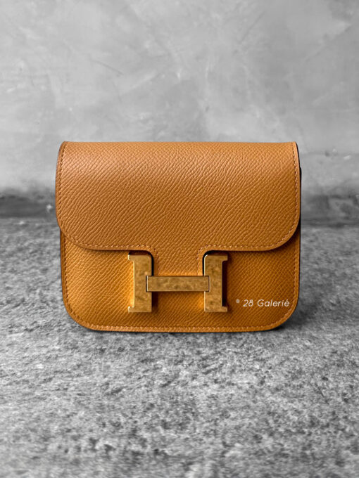 Hermes Sesame Constance Slim Wallet in Epsom Leather and Gold Hardwar