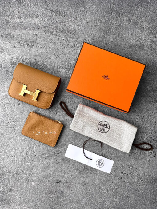 Hermes Sesame Constance Slim Wallet in Epsom Leather and Gold Hardwar