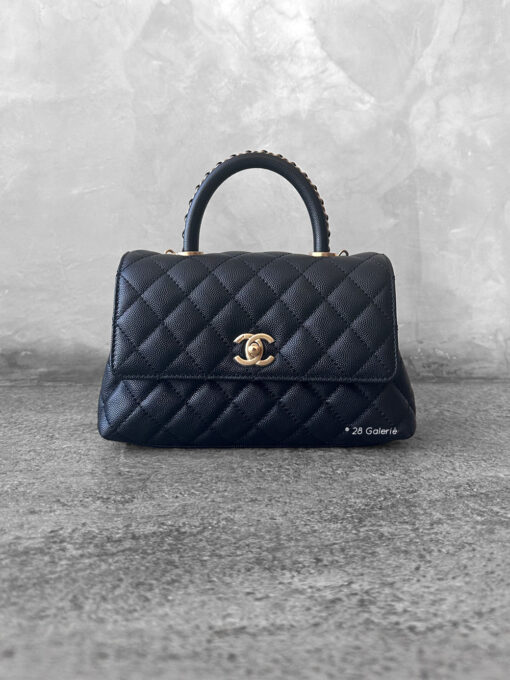 Chanel Black Mini Coco Top Handle in Caviar Leather and Gold Hardware