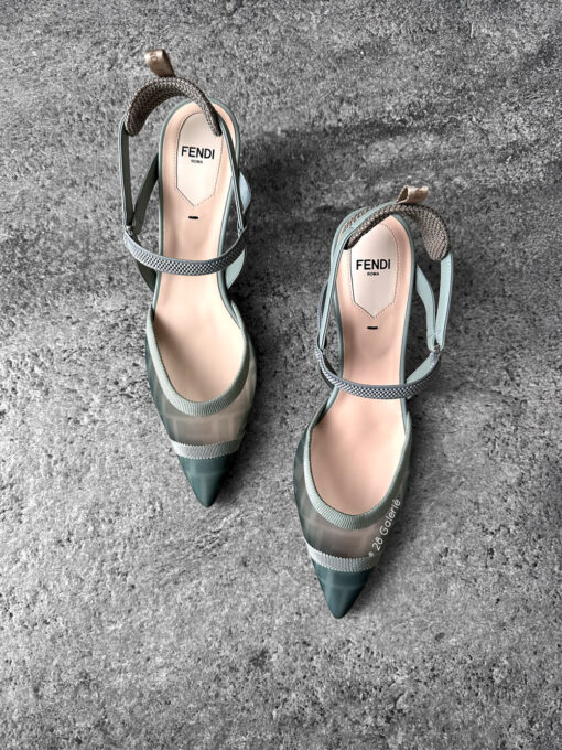 Fendi Colibri Lite Matcha Green Mesh Medium Heeled slingbacks