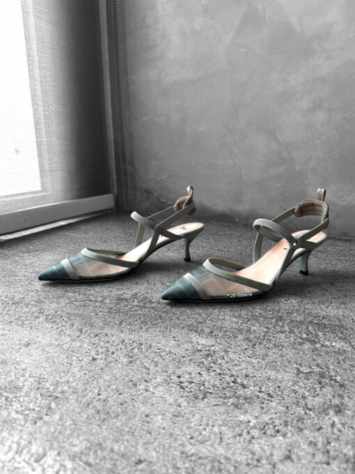Fendi Colibri Lite Matcha Green Mesh Medium Heeled slingbacks