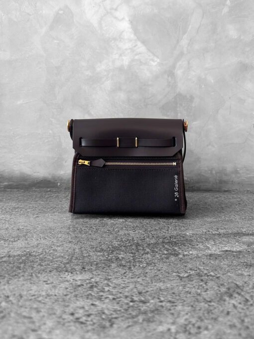 Hermes EbeneEbene Mini Zip 20 Herbag in Toile FabricLambskin Leather and Gold Hardware