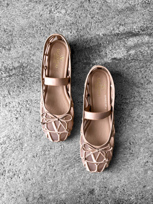 Valentino Pink Signature Vlogo Ballerina Flats in Mesh Fabric