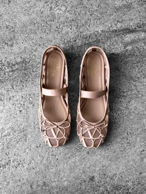 Valentino Pink Signature Vlogo Ballerina Flats in Mesh Fabric