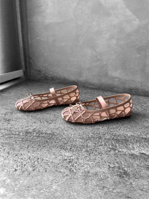 Valentino Pink Signature Vlogo Ballerina Flats in Mesh Fabric