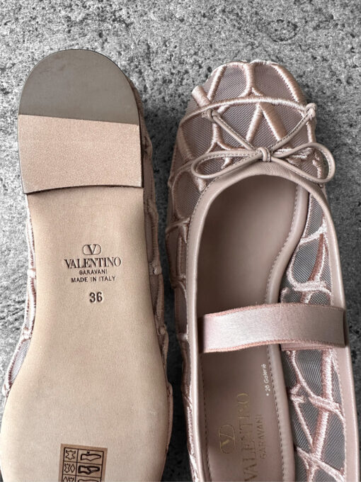 Valentino Pink Signature Vlogo Ballerina Flats in Mesh Fabric