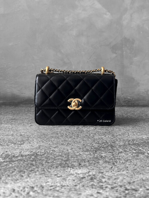 Chanel Black 24C Double Gold ball Mini Flap bag Calfskin