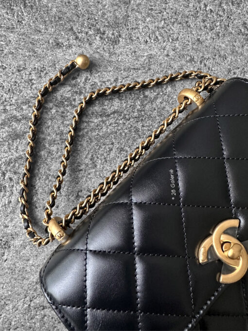 Chanel Black 24C Double Gold ball Mini Flap bag Calfskin