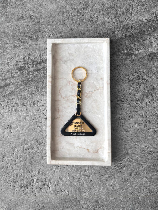 Chanel Black Triangle Keychain in Calfskin Leather and Gold Hardware