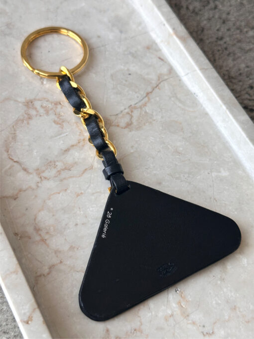 Chanel Black Triangle Keychain in Calfskin Leather and Gold Hardware