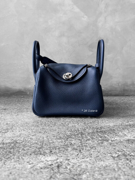 Hermes Blue Mini Lindy in Clemence Leather and Palladium Hardware