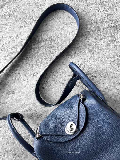 Hermes Blue Mini Lindy in Clemence Leather and Palladium Hardware
