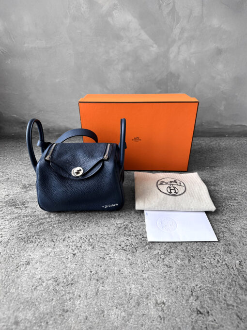 Hermes Blue Mini Lindy in Clemence Leather and Palladium Hardware