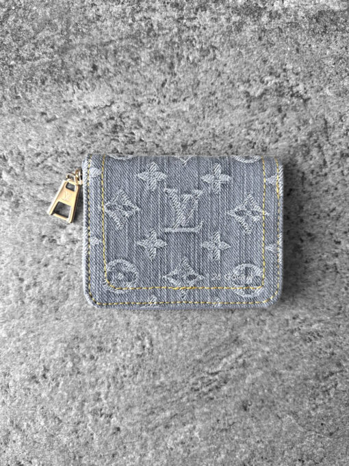 Louis Vuitton Washed Blue Denim Zippy Coin Wallet in Monogram Canvas and Gold Hardware