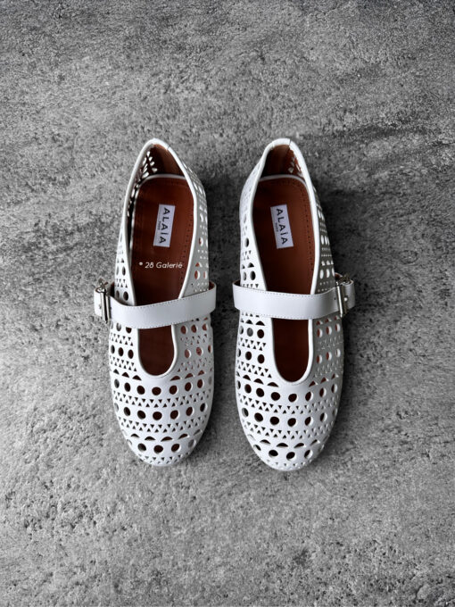 Alaia White Vienna Leather Ballet Flats Size 39