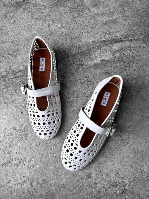 Alaia White Vienna Leather Ballet Flats Size 39