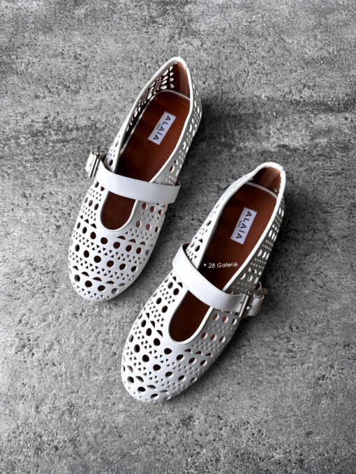 Alaia White Vienna Leather Ballet Flats Size 39