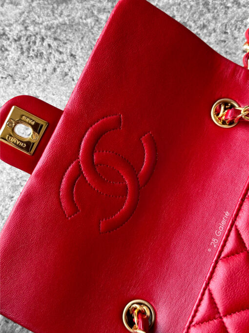 CHANEL Vintage Red Lambskin 20cm Mini Square Flap Bag in 24k Gold hardware