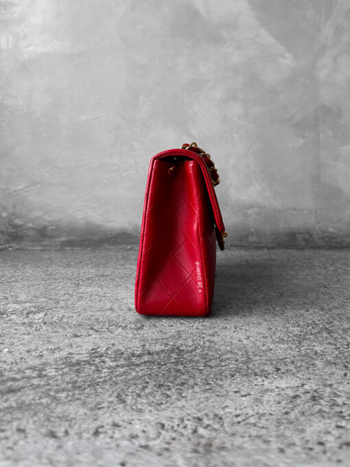 CHANEL Vintage Red Lambskin 20cm Mini Square Flap Bag in 24k Gold hardware