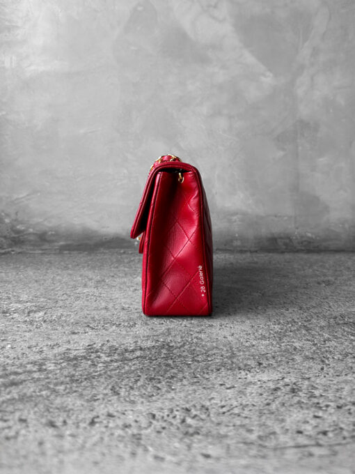 CHANEL Vintage Red Lambskin 20cm Mini Square Flap Bag in 24k Gold hardware