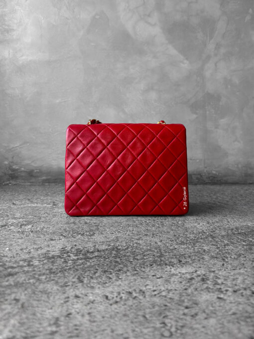 CHANEL Vintage Red Lambskin 20cm Mini Square Flap Bag in 24k Gold hardware