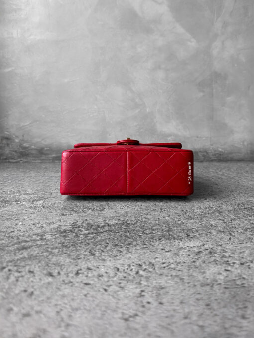 CHANEL Vintage Red Lambskin 20cm Mini Square Flap Bag in 24k Gold hardware