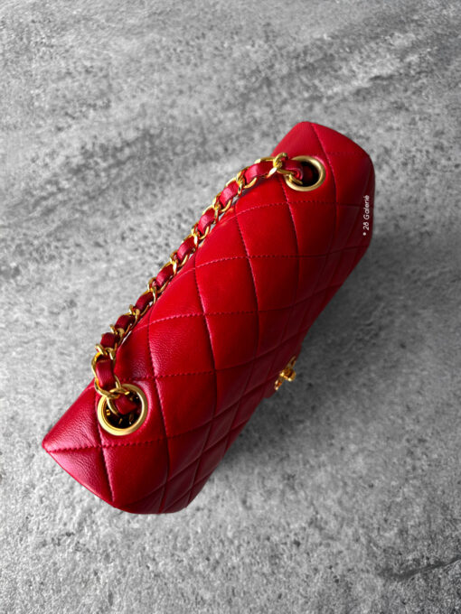 CHANEL Vintage Red Lambskin 20cm Mini Square Flap Bag in 24k Gold hardware