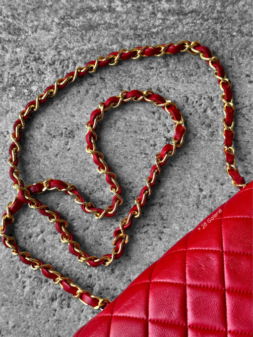 CHANEL Vintage Red Lambskin 20cm Mini Square Flap Bag in 24k Gold hardware