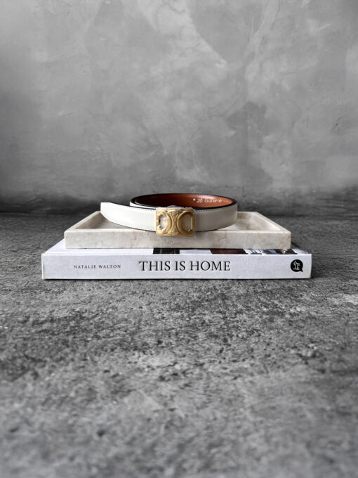 Celine Tan/rice Triomphe belt Reversible Gold Hardware S80