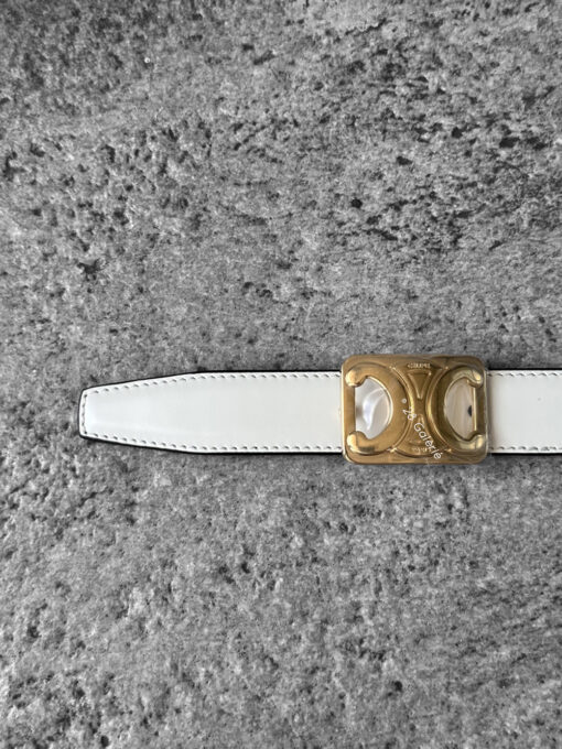 Celine Tan/rice Triomphe belt Reversible Gold Hardware S80