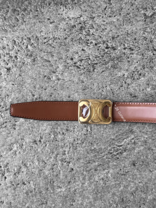 Celine Tan/rice Triomphe belt Reversible Gold Hardware S80