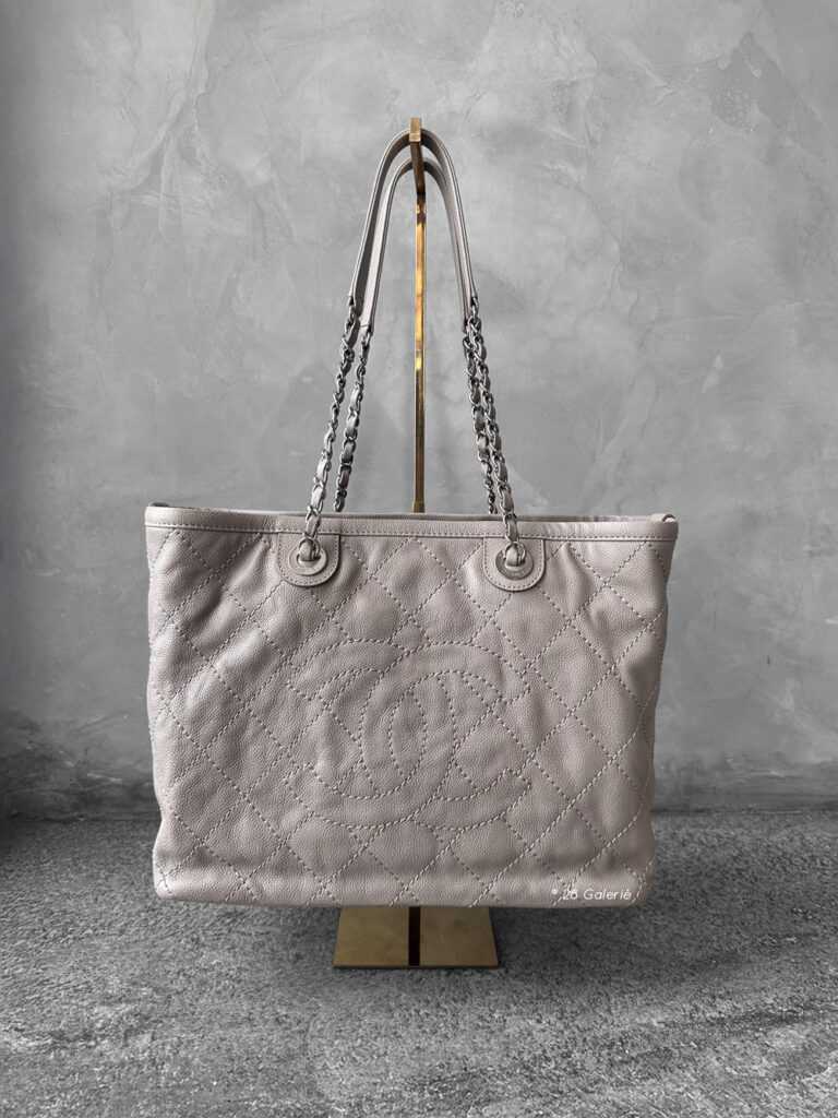 Chanel Beige Matelasse Wild Stitch Medium Tote Bag in Caviar Leather and Silver Hardware