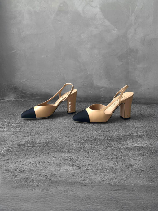 Chanel Beige/Black 3.5” heel Slingback size 36
