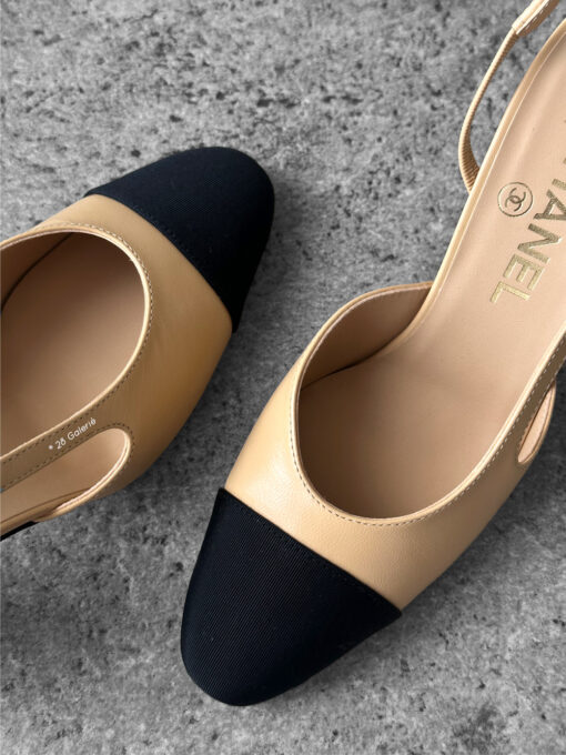 Chanel Beige/Black 3.5” heel Slingback size 36