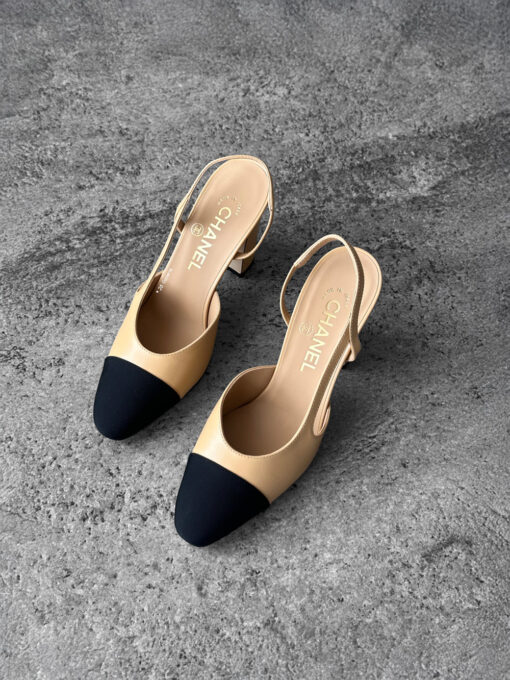 Chanel Beige/Black 3.5” heel Slingback size 36