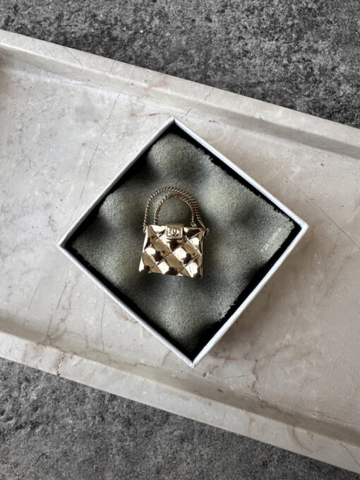 Chanel Gold CC Quilted Bag Pin Brooch