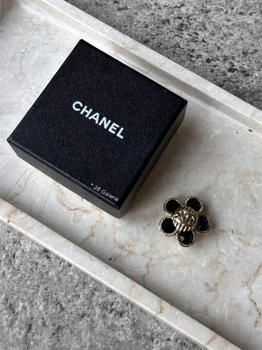 Chanel Vintage Black/Gold Flower Pin Brooch
