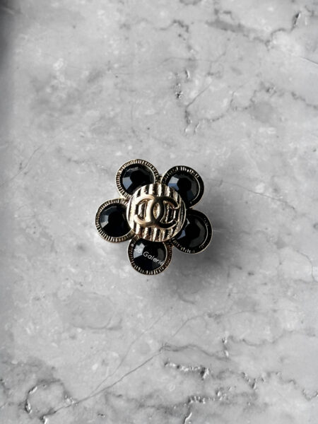 Chanel Vintage Black/Gold Flower Pin Brooch