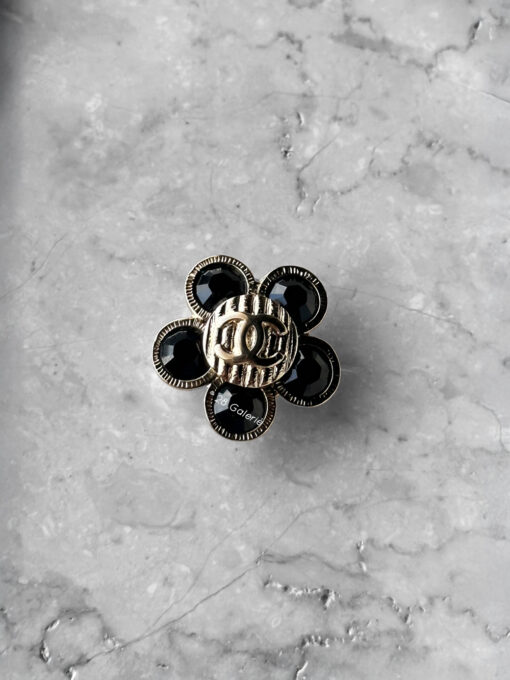 Chanel Vintage Black/Gold Flower Pin Brooch